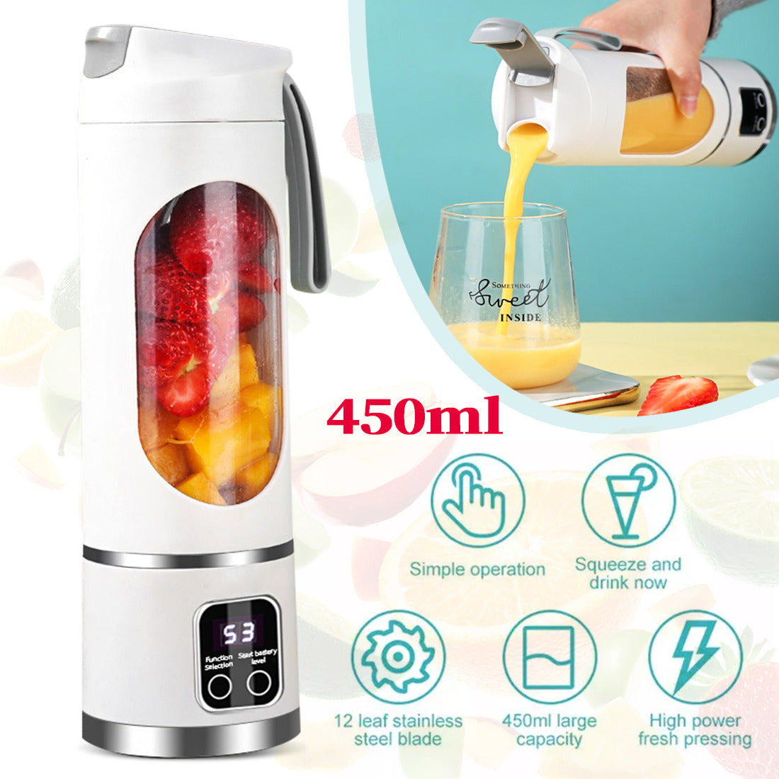 Portable Blender- Rechargeable Smoothie Blender Maker 450ml